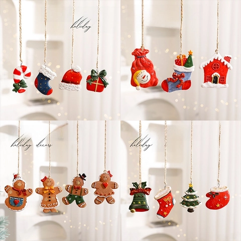 Addobbi Natalizi Appesi Resina Omino Pan Zenzero Babbo Natale Pupazzo Neve Decorazione Albero