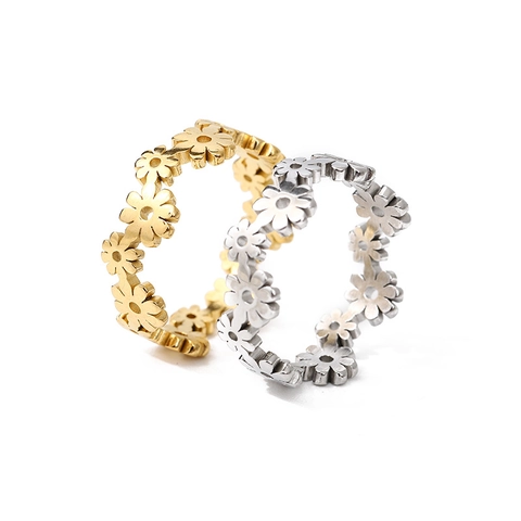 Bague Fleur De Marguerite Acier Inoxydable Plaqué Or 18K Évidé Tournesol Bijoux De Doigt Frais Élégant Pour Femmes