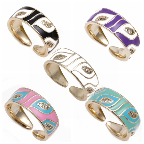 Evil Eye Verstellbarer Offener Ring Kupfer Emaille Zirkon Eingelegt Bohemian Stil Modeschmuck Für Damen