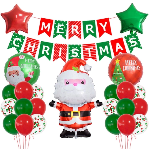 Décoration de Fête de Noël Père Noël Bonhomme de Pain d'Épice Ballons en Aluminium Bannière Merry Christmas Maison