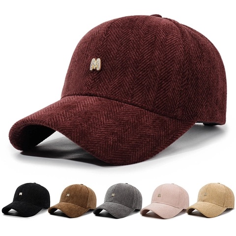 Korean Style M Letter Baseball Cap For Men Women Herringbone Texture Rhinestone Adjustable Fashion Casual Outdoor Peaked Hat