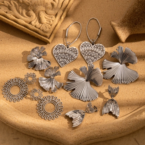 Vintage Edelstahl Ohrringe Ginkgoblatt Herz Fischschwanz Hohlblume Minimalistisch Französischer Stil Schmuck Für Damen