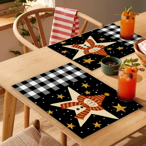Christmas Placemat Cotton Linen Polyester Heat Resistant Non Slip Waterproof Nordic Santa Claus Reindeer Table Mat Decoration