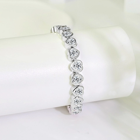Bracciale Tennis a Cuore Romantico Francese in Rame Placcato Oro Con Zirconia a Taglio Cuore Catena a Maglie Per Donna Elegante Regalo Gioielli
