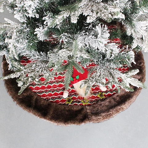 Knitted Christmas Tree Skirt With Faux Fur Border 3D Gnome Ornament Round Floor Mat For Holiday Home Party Decoration