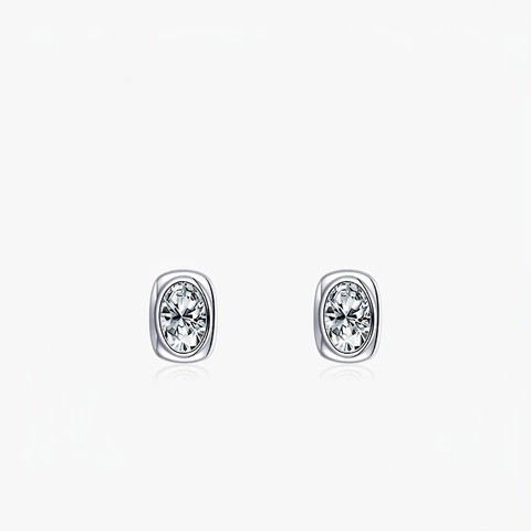 Orecchini A Lobo Zircone Ovale Con Perno In Argento Sterling 925 Castone A Lunetta Gioielli Minimalisti Donna