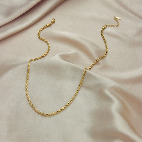 Vintage Minimalist Titanium Steel Rope Chain Jewelry Set For Women Gold Electroplated Twist Woven Necklace Bracelet Jewelry Set