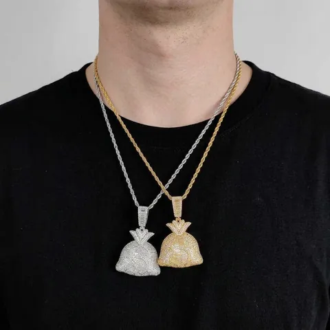 Geldbeutel Anhänger Halskette Kupfer AAA Zirkonia Iced Out Hip Hop Schmuck Für Herren Damen Seilkette