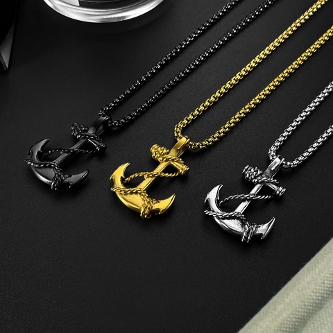 Collier Pendentif Ancre De Navire Acier Inoxydable Style Hip Hop Punk Bijoux Pour Hommes