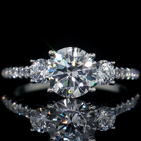 Three Stone Ring Copper With Zircon Round Brilliant Cut Cubic Zirconia Wedding Engagement Elegant Jewelry For Women