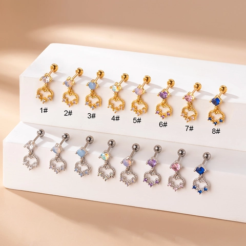 Hol Hart Hanger Piercing Oorbel Roestvrij Stalen Staaf Koper Zirkoon Schroefsluiting Kraakbeen Stud Mode Voor Dames