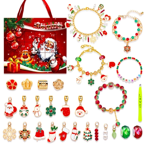 Christmas Advent Calendar DIY Bracelet Making Kit For Girls Kids Jewelry Set With Charms And Beads Alloy Enamel Xmas Gift