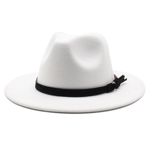 Classic Cotton Polyester Fedora Hat Wide Brim Jazz Cap With Leather Belt Decor Metal Buckle For Men Women Retro Fashion