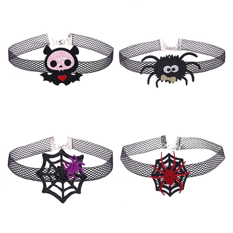 Halloween Spinne Fledermaus Choker Halskette Gothic Netz Samt Schlüsselbeinkette Für Frauen Mädchen Party Schmuck Zubehör