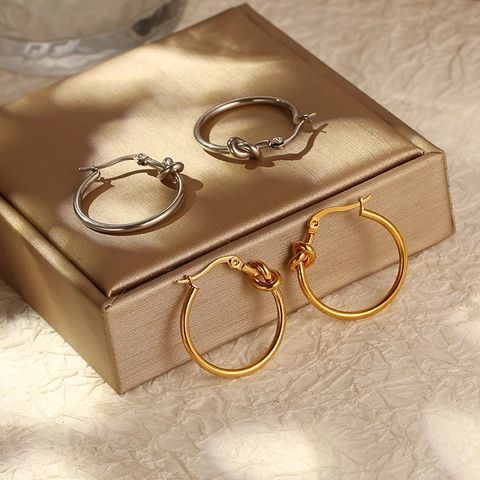 Knoop Ring Oorbellen Roestvrij Staal Titanium Geometrisch Rond Minimalistisch High End Trendy Sieraden Voor Dames