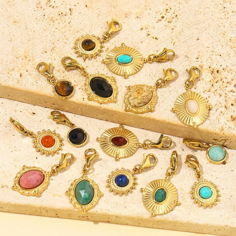 Abalorios DIY Acero Inoxidable Piedra Natural Sol Ovalado Con Cierre De Langosta Chapado En Oro Retro Bohemio