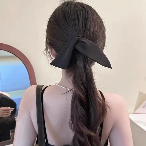 Satin Große Schleife Bananen-Clip Vertikaler Pferdeschwanz-Halter Elegantes Haar-Accessoire Für Damen Koreanischer Stil