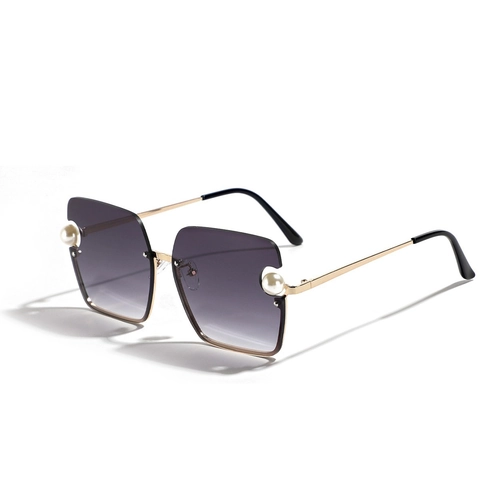 Women Oversized Square Sunglasses With Artificial Pearl Accents Gradient Lens Metal Frame UV400 Fashion Eyewear