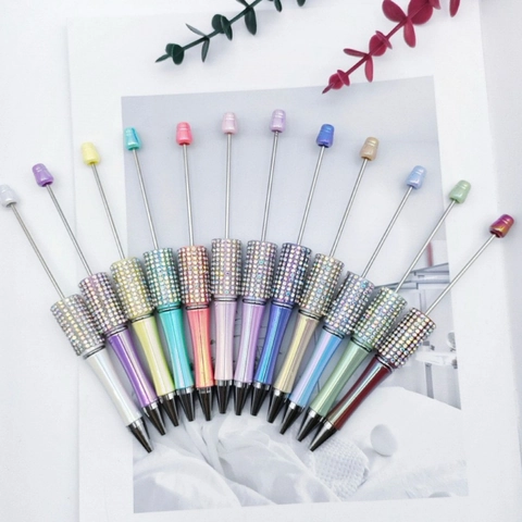 Beadable Ballpoint Pen DIY Metal Rod Rhinestone Decoration Gradient Electroplated Colorful Writing Tool Gift