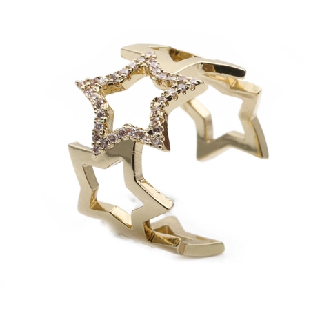 Fünf-Sterne Hohlring 18K Vergoldeter Kupfer Mikro Pave Zirkon Offenes Design Eleganter Schmuck Für Frauen