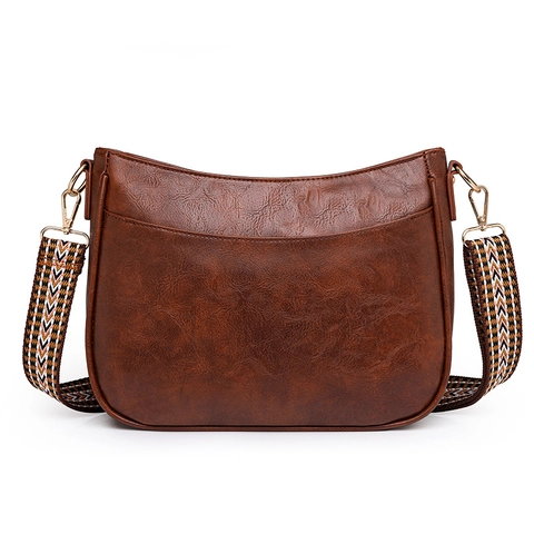 Bolso De Hombro Vintage De Cuero PU Para Mujer Retro Gran Capacidad Bandolera Con Correa Ancha De Patrón Geométrico