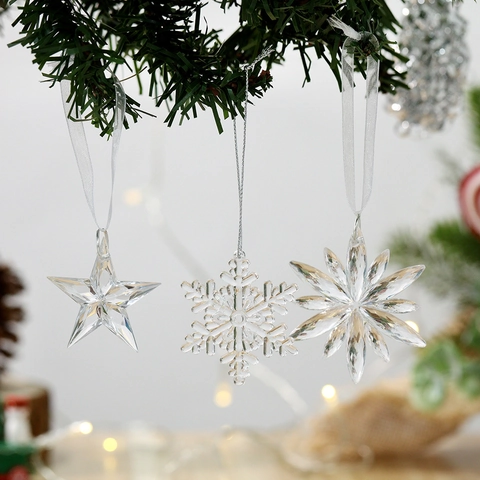 Ornement de Flocon de Neige de Noël en Acrylique Transparent Décoration à Suspendre pour Arbre pour Fête de Vacances Décoration de Maison Accessoires de Scène Festive
