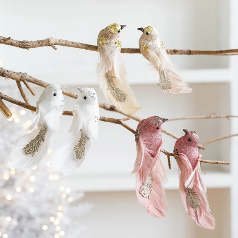 Decoración de Árbol de Navidad Pájaros de Espuma de Plumas Con Brillo Lentejuelas para Fiesta de Navidad Decoración de Hogar Festiva