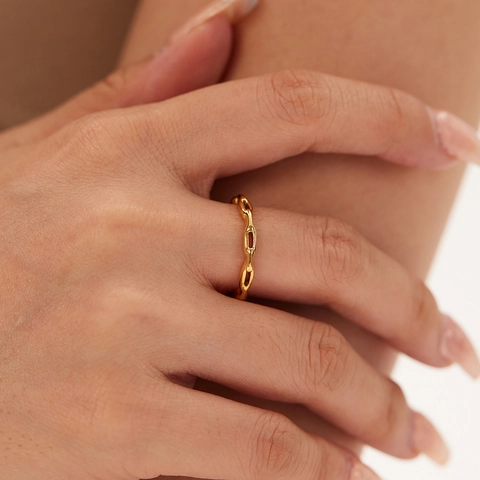 Anello Cuore Catena Cava Placcato Oro 18K Acciaio Al Titanio Geometrico Minimalista Gioielli Di Moda Per Donna