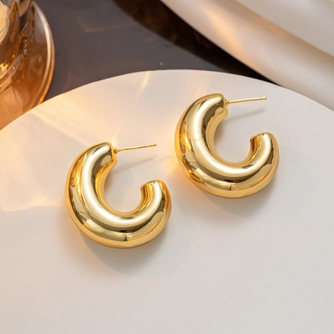 Orecchini a C Spessi Color Oro per Donna in Acciaio Inossidabile Placcato Oro 18K Orecchini a Cerchio Geometrici Minimalisti Gioielli