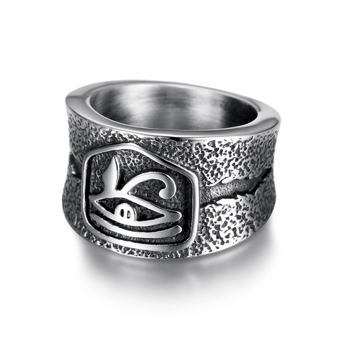 Eye Of Horus Stainless Steel Ring Vintage Egyptian Style Polished Rock Texture Band For Men Women