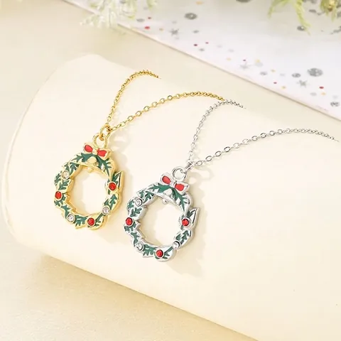 Collar Colgante Corona De Navidad Acero Inoxidable Esmalte Lazo Campana Strass Joyas De Vacaciones Regalo Para Mujeres