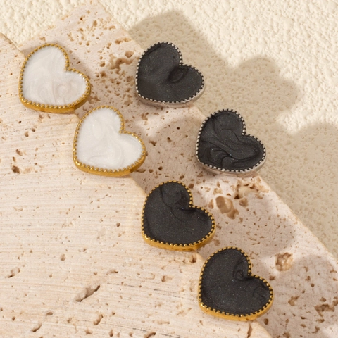 Women Stainless Steel Heart Shaped Oil Dripping Stud Earrings Gold Silver Plated Irregular Texture Fashion Jewelry Gift