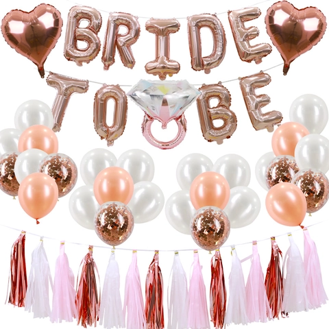 Bride To Be Foil Latex Balloons Diamond Ring Heart Shape Tassels Bachelorette Party Wedding Decorations