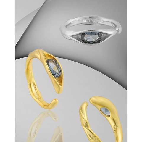 Anillo Abierto de Plata de Ley S925 Lava Irregular Circonia para Mujer Minimalista Estilo Frío Geométrico Anillo Ajustable Joyería