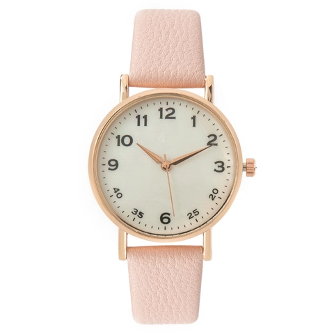 Simple Fashion Women Quartz Watch Round Alloy Case Faux Leather Strap Analog Arabic Numerals Wristwatch