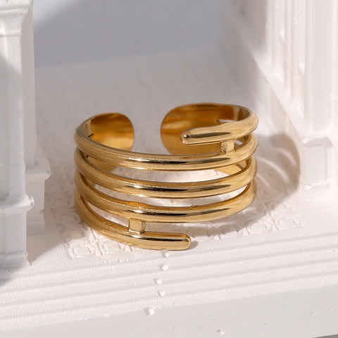 Anillo De Espiral De Varias Capas Acero Inoxydable Diseño Abierto Ajustable Minimalista Joyería De Moda Para Mujer