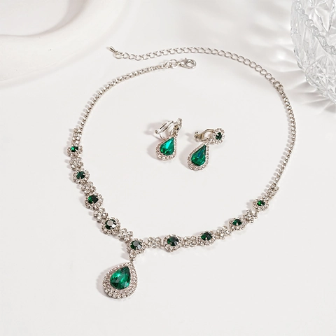 Vintage Luxury Jewelry Necklace And Earrings Alloy Rhinestone Waterdrop Pendant Elegant Accessory For Women