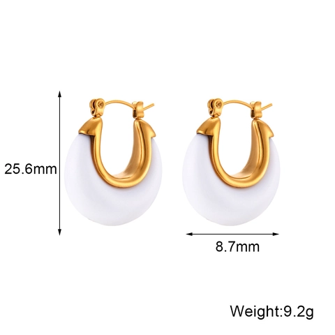 Pendientes De Aro Gruesos Para Mujer Acero Inoxidable Resina Acrílica Forma C Retro Estilo Simple Joyería Geométrica