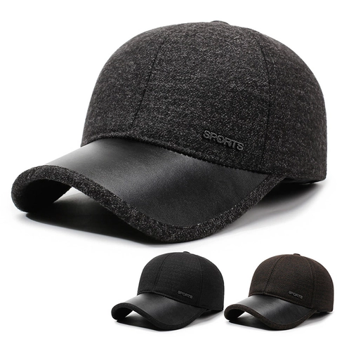 Gorra De Béisbol De Invierno Para Hombre Mezcla De Lana Térmica Cortavientos Protección De Oídos Ala De Cuero PU