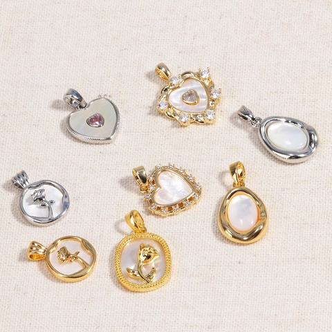 Vintage Stainless Steel Necklace With Mother Of Artificial Pearl Floral Pendant Elegant Heart And Oval Jewelry For Women