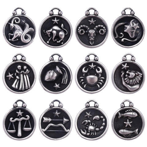 Vintage Stainless Steel Zodiac Constellation Round Coin Pendant For DIY Jewelry Making Necklace Accessories For Men Women