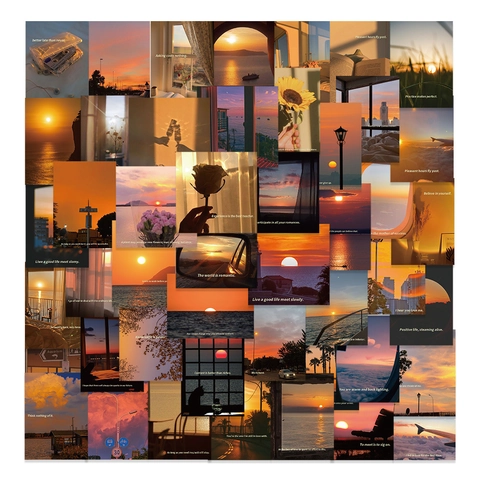 Sunset Dusk Aesthetic Scrapbook Stickers PVC Waterproof Decals For Phone Laptop Journal DIY Decorative Art Supplies Journaling