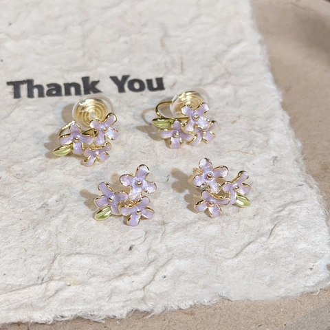 Orecchini A Lobo Fiori Viola Smalto Design Lillà Con Perno In Argento Sterling 925 Per Donne Stile Dolce