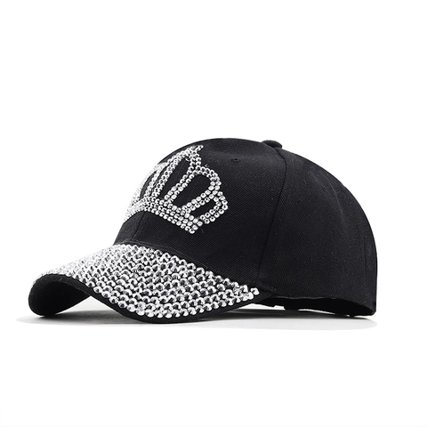 Rhinestone Crown Cotton Baseball Cap Luxury Adjustable Hip Hop Sun Hat For Women Men