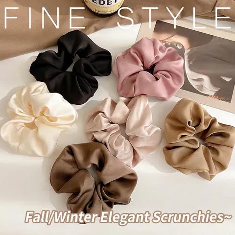 Satin Scrunchie Large Hair Tie Solid Color Satin Texture High Elastic French Style Elegant Hair Accessory For Women