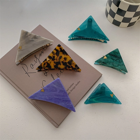 Pince À Cheveux Triangle En Acétate Élégante Motif Marbre Léopard Maintien Fort Épingle À Cheveux Simple Pour Femmes