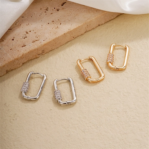 Rechteckige Creolen Kupfer Mit Zirkonia Geometrische U-Form Minimalistischer Modeschmuck Für Damen