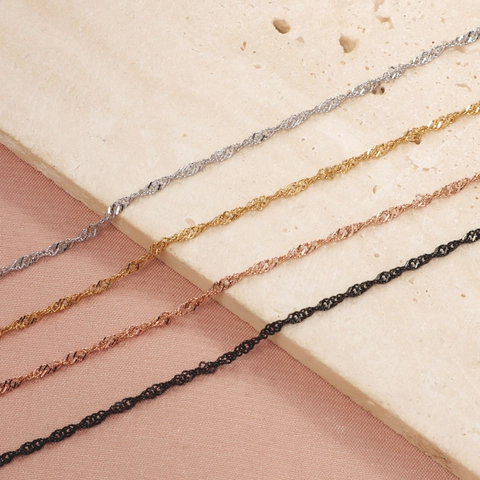 Water Wave Chain Necklace 304 Stainless Steel 18K Gold Plated Twist Singapore Style Fashion Minimalist For Women