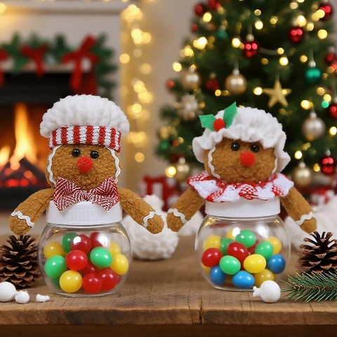 Barattolo Di Caramelle Natalizie Omino Di Pan Di Zenzero Bottiglia In Plastica Con Coperchio In Peluche Decor