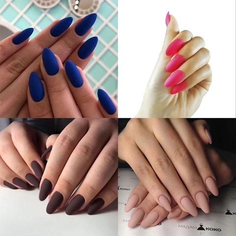 Matte Almond Press On Nails Solid Color Fake Nail Tips Manicure Art For Women Removable Full Cover